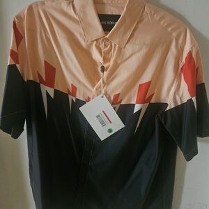 Neil Barrett Peach, Black & Red Short-Sleeve Button-Up Shirt